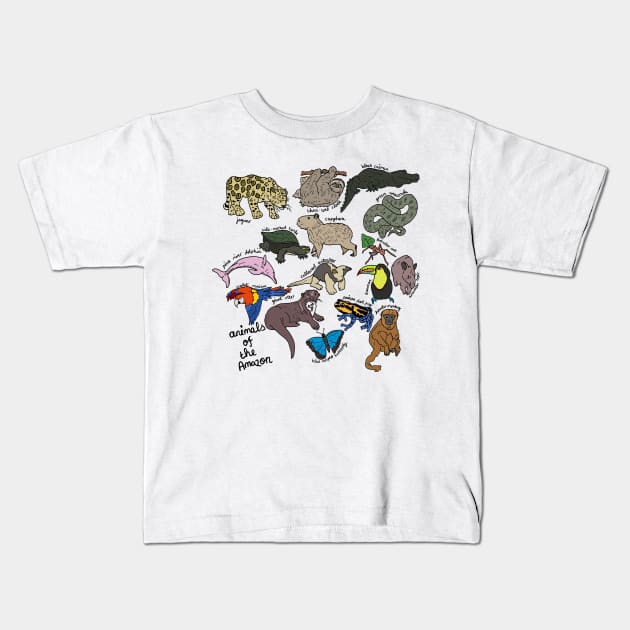 Animals of the Amazon Kids T-Shirt by JennyGreneIllustration